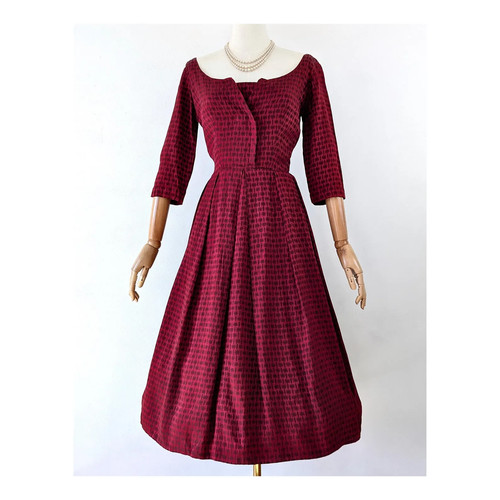 50er jahre dunkelrotes kleid - 50er,